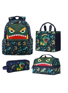 Buy Kids 16 Inch School Bag With Lunch Bag, Handbag And Pencil Case (Set Of 4) Dino - Green in Saudi Arabia