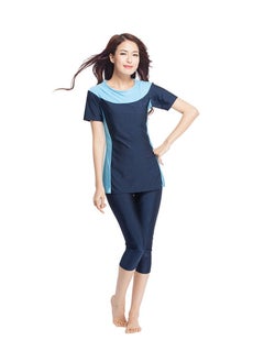 Buy 2-Piece Nylon Round Neck Burkini Set Navy Blue in UAE