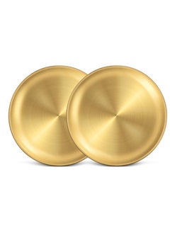 Buy Reusable 304 Stainless Steel Plates,10 Inch Metal Round Dinner Dishes Set,Large Reusable Gold Tray,Gold Dessert Salad Plates,Breakfast Serving Plates for Kitchen Home Camping Outdoor Party, 2 Pack in UAE