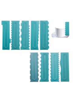 Buy Plastic Cake Scraper Set, 9 Pieces Cake Cream Scrapers Combs Fondant Dessert Pattern Styling Tool Baking Mould (Light Blue) in UAE