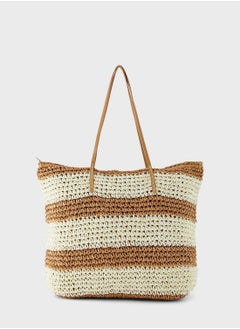 اشتري Women Straw Woven Tote Large Beach Handmade Weaving Shoulder Bag Purse Straw Handbag في الامارات