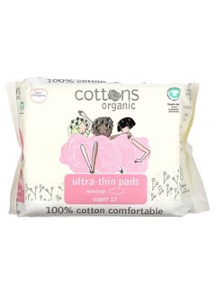 Buy Cottons, 100% Natural Cotton Coversheet, Ultra-Thin Pads with Wings, Super, 12 Pads in UAE