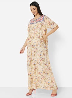 Buy FLORAL PRINTED JALABIYA WITH UNIQUE THREAD EMBROIDERY in Saudi Arabia