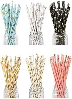 Buy Disposable Biodegradable Paper Straws, Colorful Hot Stamping Coated Paper Straws 25 pcs, Disposable Drinking Straws (Multiple Color) in Egypt