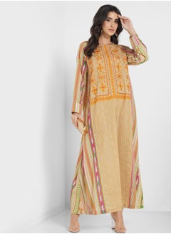 Buy Printed Crew Neck Jalabiya in UAE