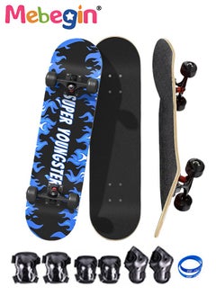 Buy 30 inch Skateboard for Beginners with 6pcs Protect Gear Set and Storage Bag,Wristband,7-ply Maple Deck Skate Board for Cruising, Tricks and Downhill,Designed for All Types of Riding Kids Adults in Saudi Arabia