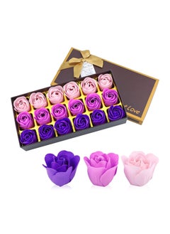 اشتري 18 PCS Purple Floral Scented Bath Soap Rose Flower Petals Plant Essential Oil Rose Soap Set Best Gifts Ideas for Her Women Girls Mom Birthdays في السعودية