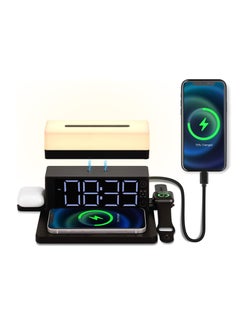 Buy Wireless Charger Light Compatible with Many Models of Phones Earphones Watches Multifunctional Digital Alarm Clock Desk Lamp Night Light with 15W Fast Charging Station for Home Office in Saudi Arabia