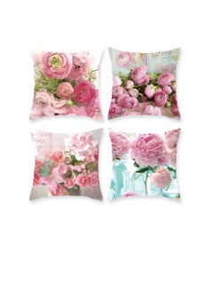 Buy Floral Decorative Throw Pillow Cover, 18 x Inch Flowers Cushion Cases Home Decor Watercolor Roses Cover Elegant Bud Petal Romantic Case for Couch Bed in UAE