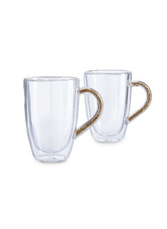 Buy Nuala 2-Piece Double Wall Mug Set 480Ml - Gold in UAE