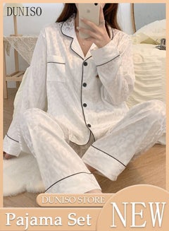 Buy 2-Piece Women's Soft Pajamas Set Long Sleeve Silky Pajama Set Loungewear Button-Down Night Suit Pajama Sets Spring And Autumn Night Wear Long Sleeve Top And Pants Loungewear Sets in UAE