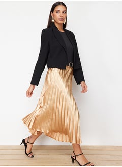 Buy Gold Pleated Satin Fabric Maxi Length Woven Skirt TWOSS24ET00206 in Egypt