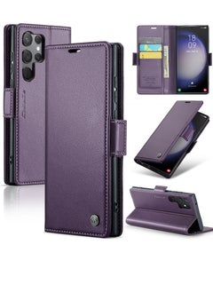 Buy Flip Wallet Case For Samsung Galaxy S23 Ultra, [RFID Blocking] PU Leather Wallet Flip Folio Case with Card Holder Kickstand Shockproof Phone Cover (Purple) in UAE