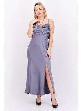 Buy Women Satin Slit Hem Midi Dress, Grey in UAE