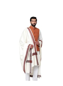 Buy Men's Woven Border Woollen Lohi/Shawl [50" X 100"] in UAE