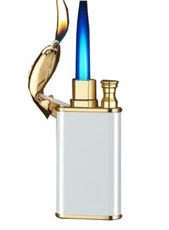Buy Refillable Magic Windproof Dual Arc Double Flame Lighter Gold Dolphin White Body (Without Gas) in UAE