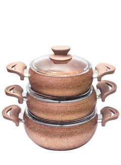 Buy 6-Piece Granite Cookware Set, Small Pot (18 cm), Medium Deep Pot (20 cm), Large Pot (22 cm), pink in UAE