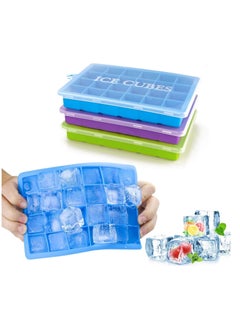 Excnorm Silicone Ice Cube Trays 3 Pack - Large Size Silicone Ice Cube Molds  with Leak Proof Removable Lid Square Ice Cube Tray And BPA Free for
