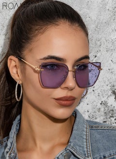 Buy Women's Square Rimless Sunglasses, UV400 Protection Sun Glasses with Metal Temples, Oversize Fashion Anti-glare Sun Shades for Women with Glasses Case, 61mm in UAE
