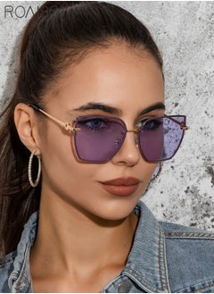 Buy Women's Square Rimless Sunglasses, UV400 Protection Sun Glasses with Metal Temples, Oversize Fashion Anti-glare Sun Shades for Women with Glasses Case, 61mm in UAE