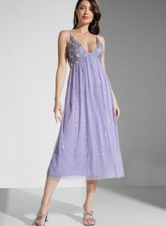Buy V Neck Embellished Midi Dress in UAE