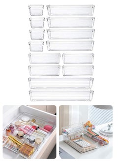 Buy KAREWISH 14 pcs clear plastic drawer organizer set for makeup, tray for kitchen Bathroom Storage Bins, drawer dividers for stationary Multi-Purpose medicine storage Boxes in UAE