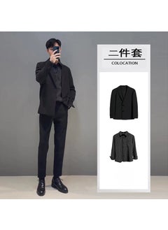 Buy Casual Suit Set DK Style Unisex Blazer School Outfit Black suit + black striped shirt in UAE