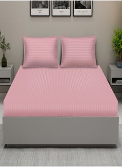 Buy Raymond Home King Flat Sheet Bedsheet 300 Thread Count Luxirious Mercerised 100% Cotton Bedding Solid Pre Shrunk Sateen Stripe Finish Bed Linen with 2 Pillow Case - Light Pink (274 * 274 CM) in UAE