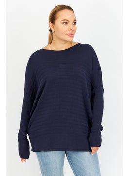 Buy Women Boat Neck Long Sleeves Textured Sweatshirt, Navy in UAE