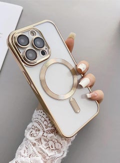 Buy Magnetic Case for iPhone 15 Pro with Magsafe, Transparent Glitter Anti-Yellowing Shockproof Full Camera Protection Ultra Thin Flexible Silicone Case Cover for iPhone 15 Pro, Gold in Egypt