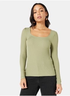 Buy Ribbed Puff Sleeve Top in UAE