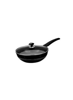 Buy Sonex Omega Wok With Glass Lid 26 CM Diecast - Premium Double Coated Wok, Even Heating, Durable Construction, Ergonomic Handle, Sturdy Cast Handles, Bakelite Handles, Easy to Clean in UAE