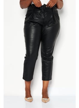 Buy Women Regular Fit Leather Pants, Black in UAE