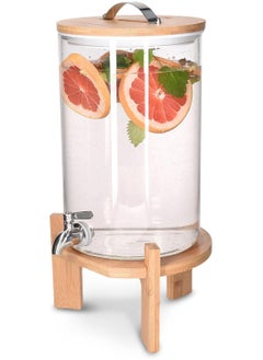 Buy 5L Drinks Dispenser with Stainless Steel Tap & Bamboo Stand - Heat-Resistant Glass Carafe in UAE