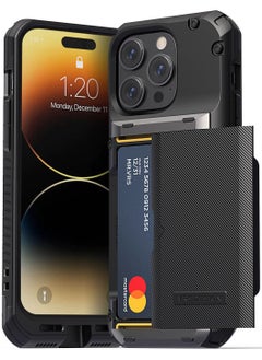 اشتري Damda Glide Pro iPhone 14 Pro Case Cover Wallet with Semi Automatic Credit Card Holder Slot (3-4 Cards) - Black Groove في الامارات