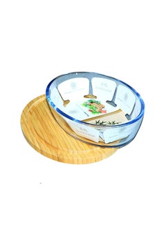 Buy Oven Tray Glass Rectangular With Lid Wooden in Saudi Arabia