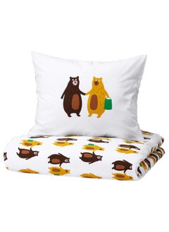 اشتري Duvet Cover And Pillowcase Bear Pattern Yellow Brown 150X200 50X80 Cm في السعودية