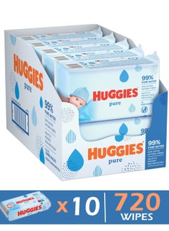 Buy 10-Piece Pure Baby Wipes With 99 Percentage Pure Water 72 x 10 Total 720 Wipes in UAE