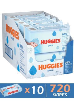 Buy 10-Piece Pure Baby Wipes With 99 Percentage Pure Water 72 x 10 Total 720 Wipes in UAE