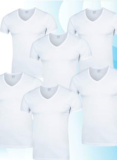 Buy Set of 6 pieces Men's V-neck half sleeve cotton undershirt in UAE