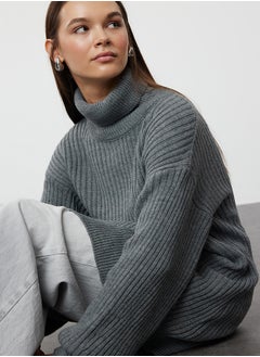 Buy Anthracite Ribbed Basic Knitwear Sweater TCTAW25AK00009 in Egypt