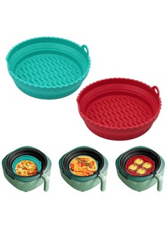 Buy 2-Pieces Air Fryer Silicone Baking Tray 7.9 Inch Pot / Basket / Foldable Tray for and Oven Accessories (Red/Green) in Saudi Arabia