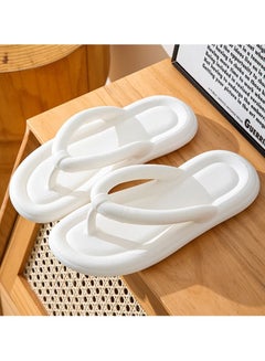 Buy Comfortable Solid Color Soft Soled Flip Flops Bathroom Indoor Outdoor Beach Non Slip Flip Flops White in UAE