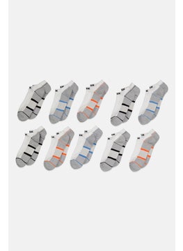 اشتري Men 10 Pairs Brand Logo Ankle Socks, Grey/White Combo في السعودية