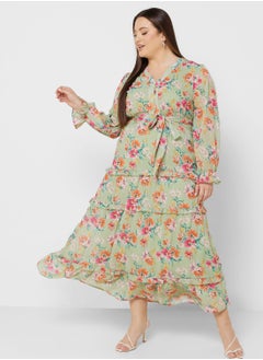 Buy Printed Frill Hem Tiered Dress in Saudi Arabia