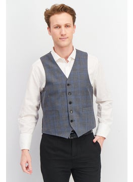 اشتري Men Classic Fit Plaid Vest, Grey Combo في الامارات