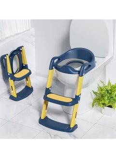 اشتري Potty Training Seat, Kids Toilet Training Seat with Step Stool, Foldable Portable Potty Chair with Adjustable Height Ladder Guard Handle Soft Cushion White في السعودية