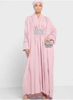 Buy Embellished Ruched Waist Tiered Abaya in Saudi Arabia