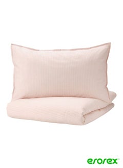 Buy Duvet cover and pillowcase light pink stripe 150x200/50x80 cm in Saudi Arabia