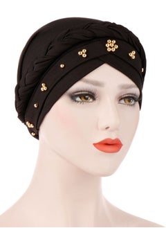 اشتري Black Spring Autumn Turban Cap Women Wrap Beaded Braid Turban Islamic Muslim Fashion Moisture Wicking Hijab for Women Girls في السعودية